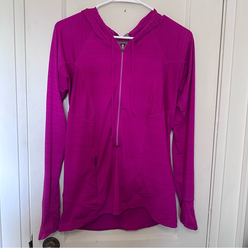 Athleta Pink 1/2 Zip, Hooded Jacket, Jogging, Workout, Layering, Sz L